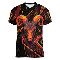 Custom Aries Zodiac Women V-Neck T-Shirt With Bold Triangle