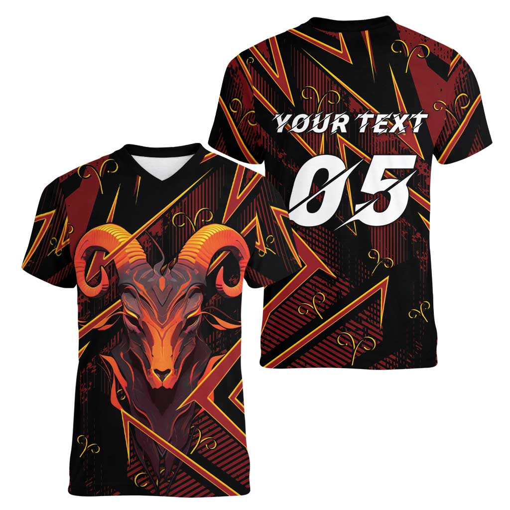 Custom Aries Zodiac Women V-Neck T-Shirt With Bold Triangle