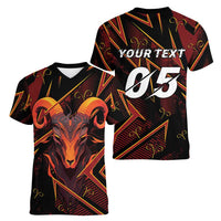 Custom Aries Zodiac Women V-Neck T-Shirt With Bold Triangle