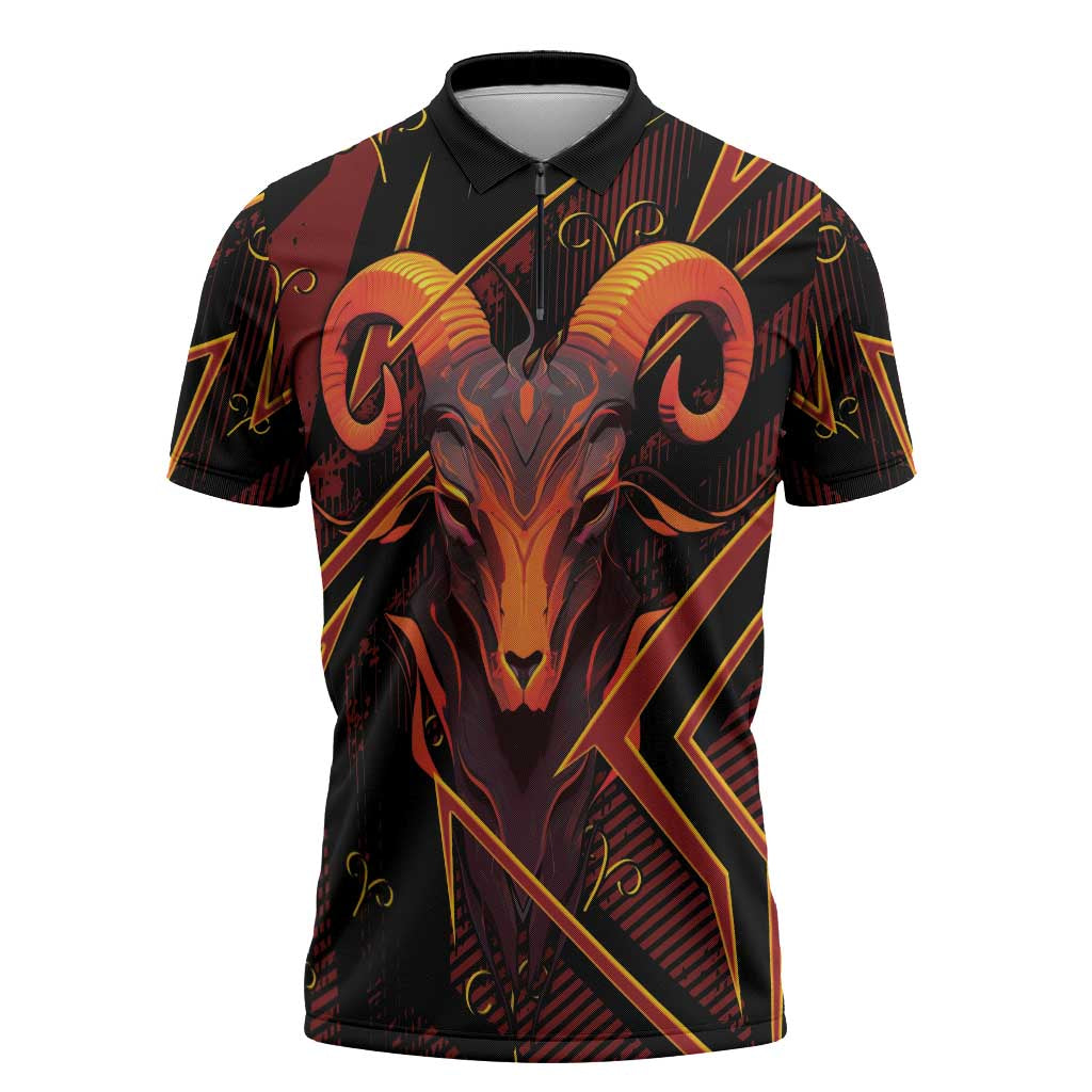 Custom Aries Zodiac Zipper Polo Shirt With Bold Triangle