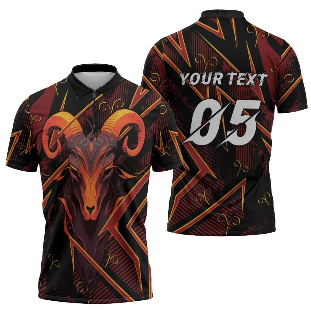 Custom Aries Zodiac Zipper Polo Shirt With Bold Triangle
