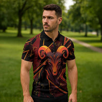 Custom Aries Zodiac Zipper Polo Shirt With Bold Triangle