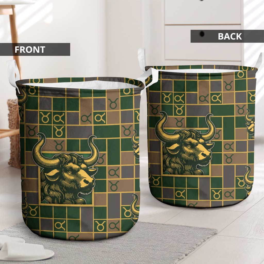 Taurus Zodiac Laundry Basket Checkered Pattern