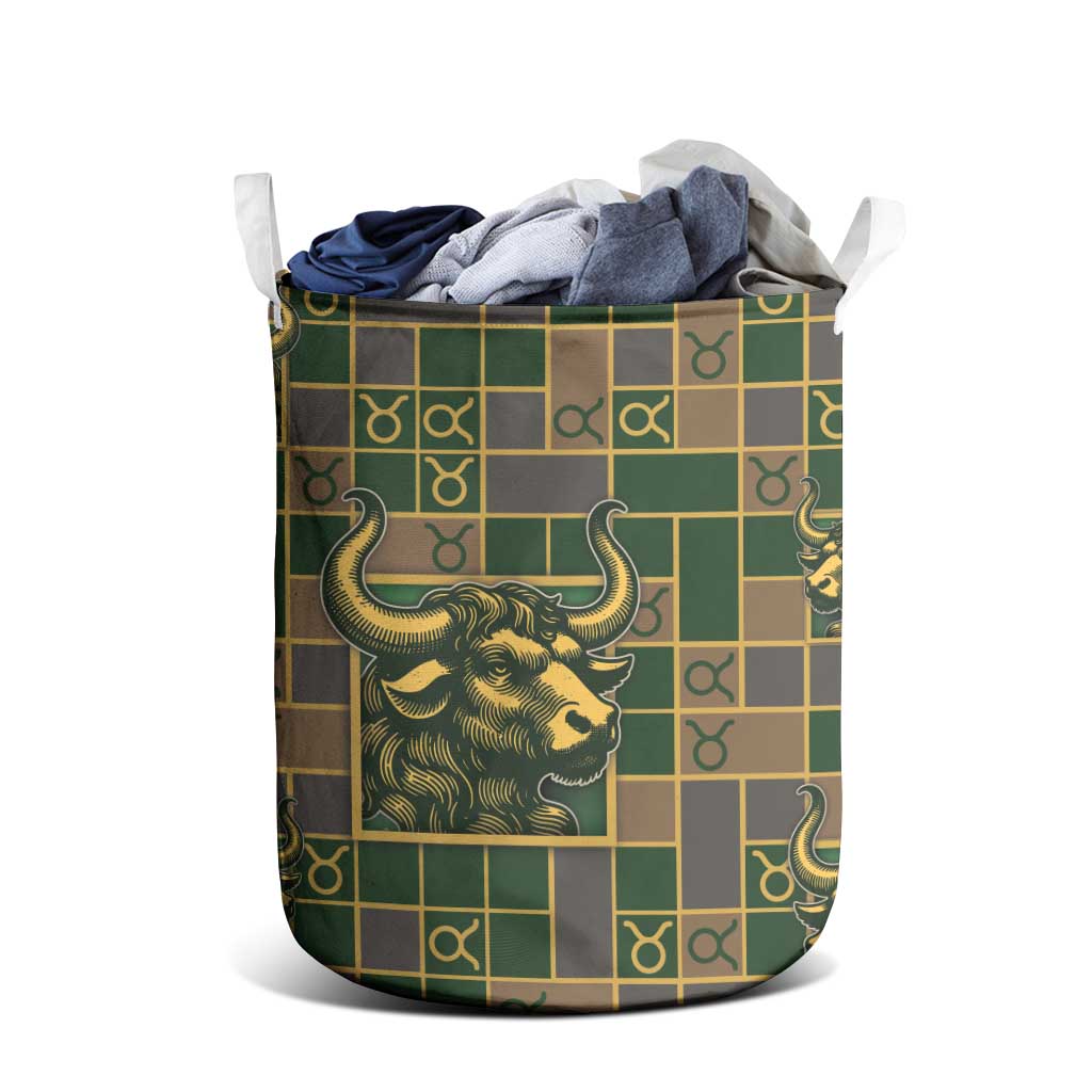 Taurus Zodiac Laundry Basket Checkered Pattern