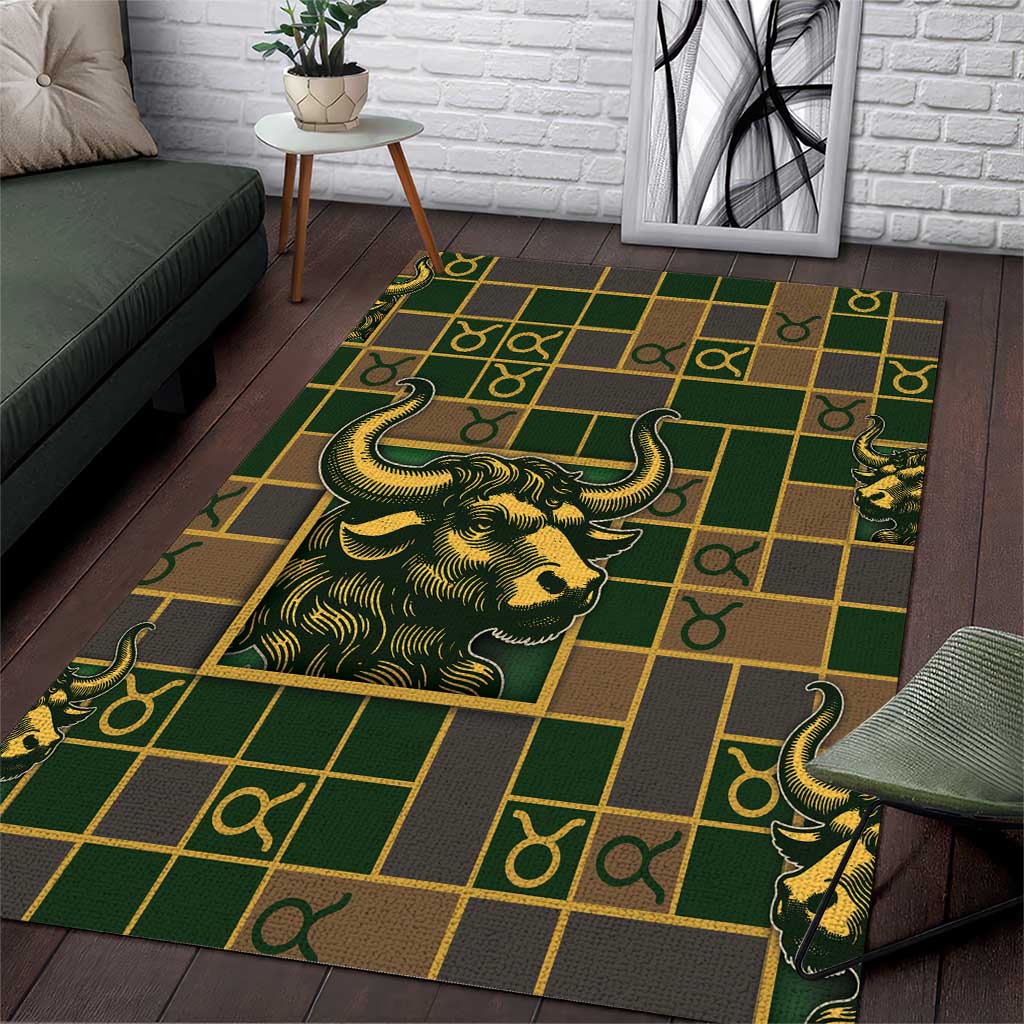 Taurus Zodiac Area Rug Checkered Pattern