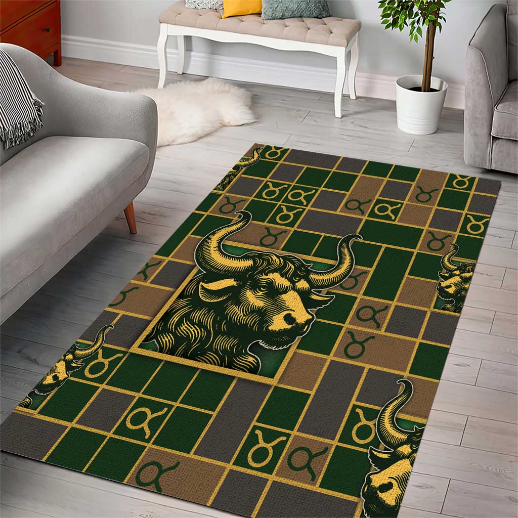 Taurus Zodiac Area Rug Checkered Pattern