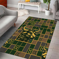 Taurus Zodiac Area Rug Checkered Pattern