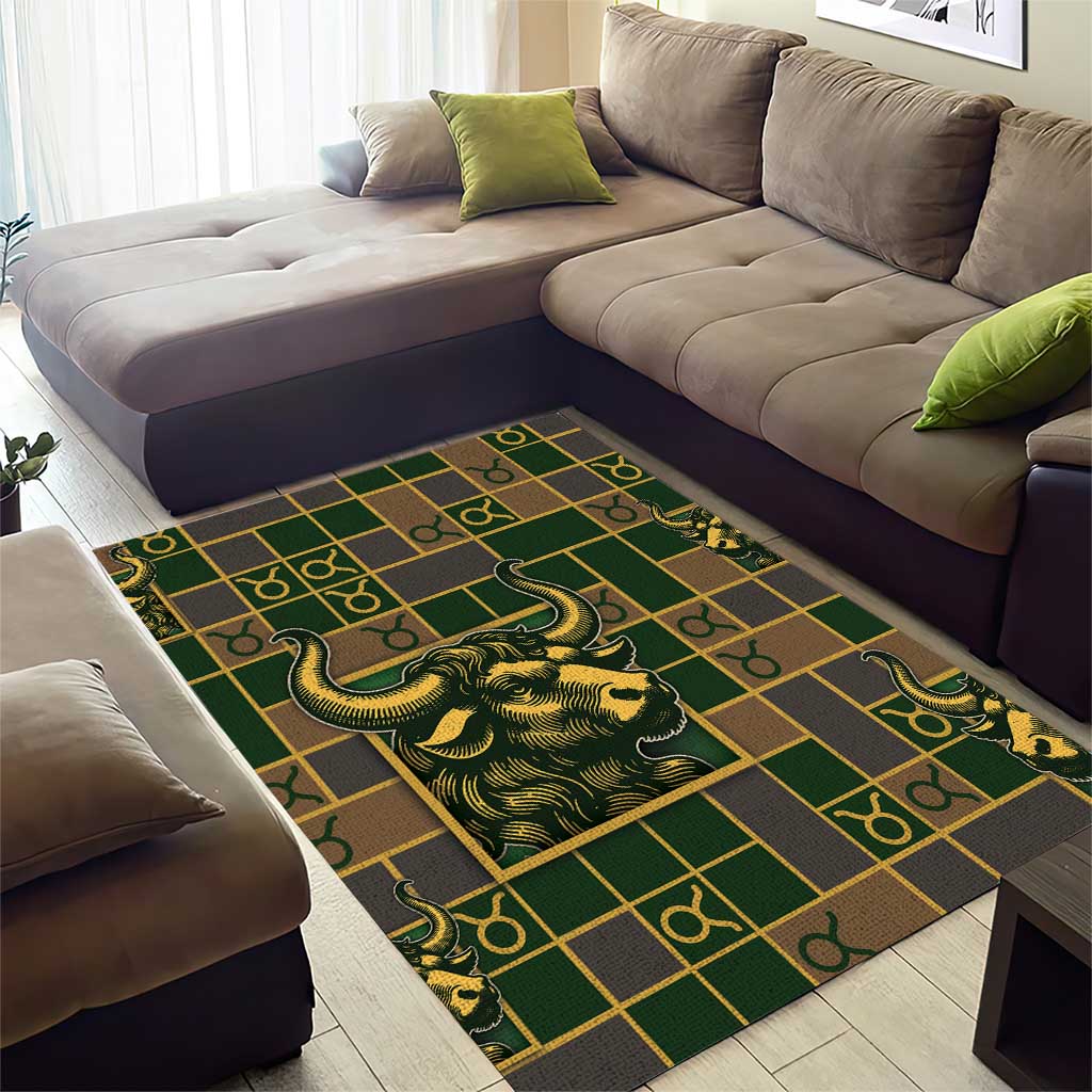 Taurus Zodiac Area Rug Checkered Pattern