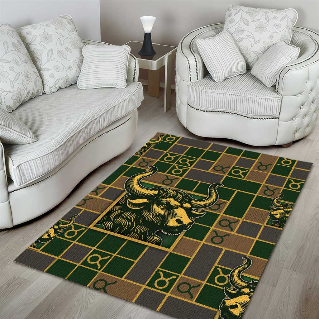 Taurus Zodiac Area Rug Checkered Pattern