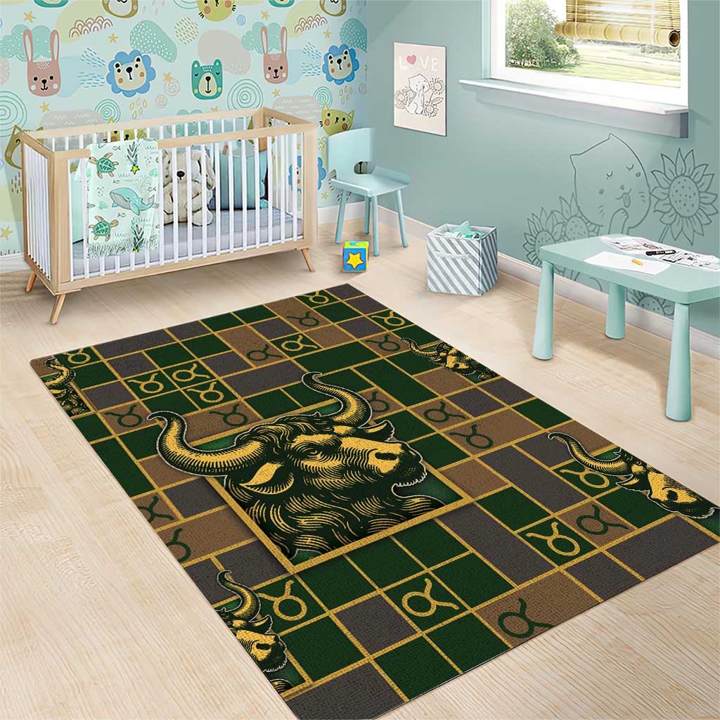 Taurus Zodiac Area Rug Checkered Pattern