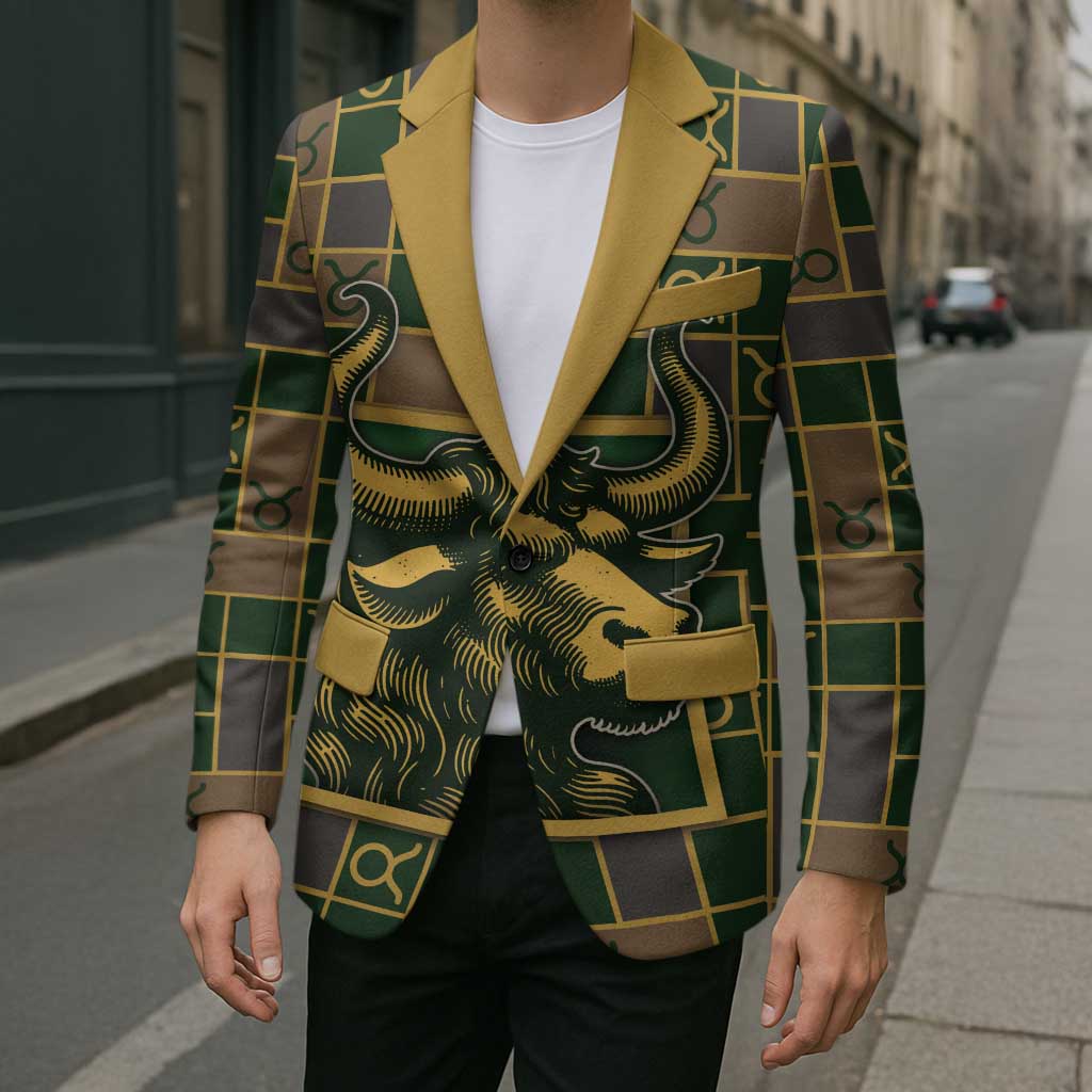 Custom Taurus Zodiac Blazer Checkered Pattern