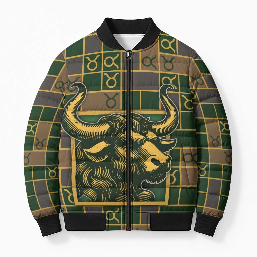 Custom Taurus Zodiac Bomber Puffer Jacket Checkered Pattern