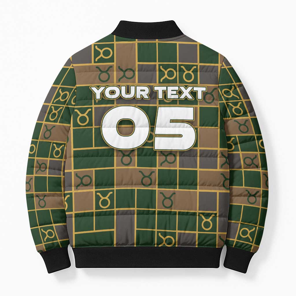 Custom Taurus Zodiac Bomber Puffer Jacket Checkered Pattern