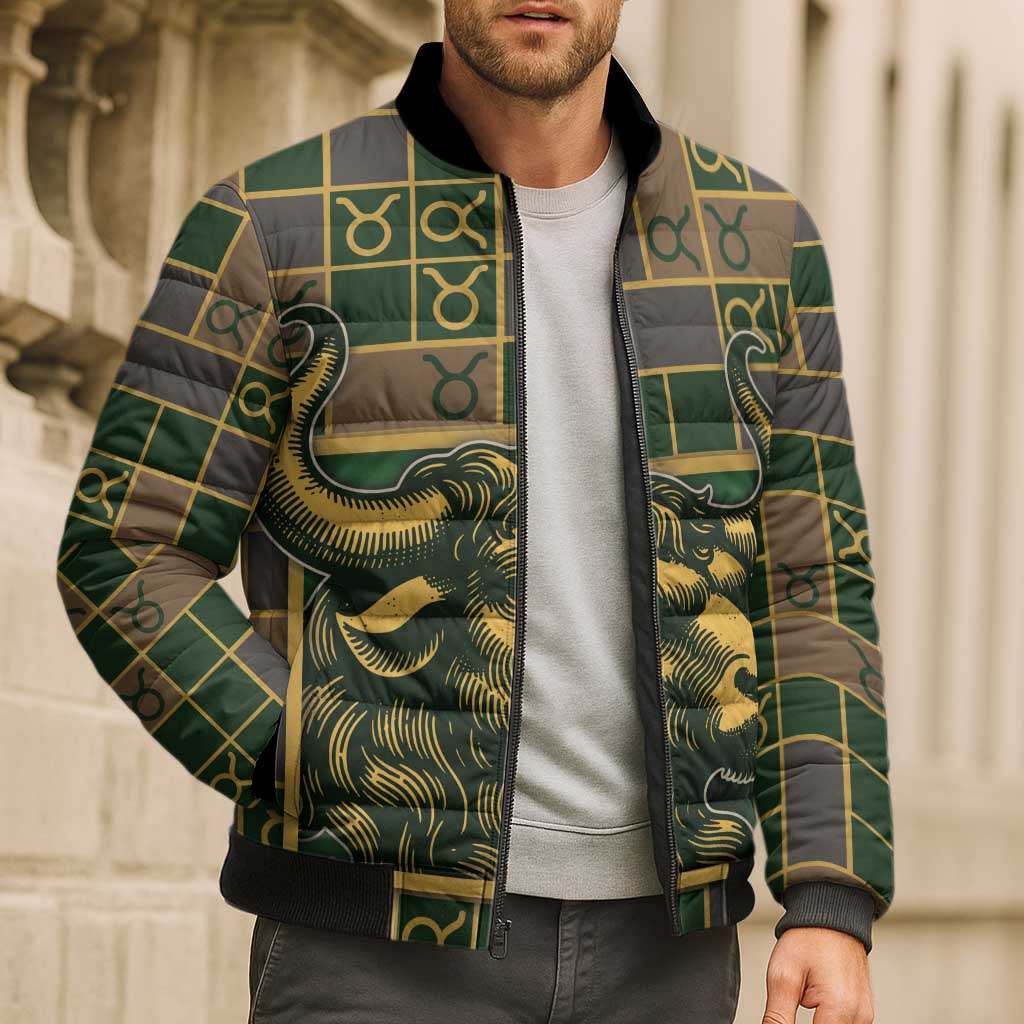 Custom Taurus Zodiac Bomber Puffer Jacket Checkered Pattern