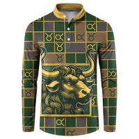 Custom Taurus Zodiac Button Sweatshirt Checkered Pattern
