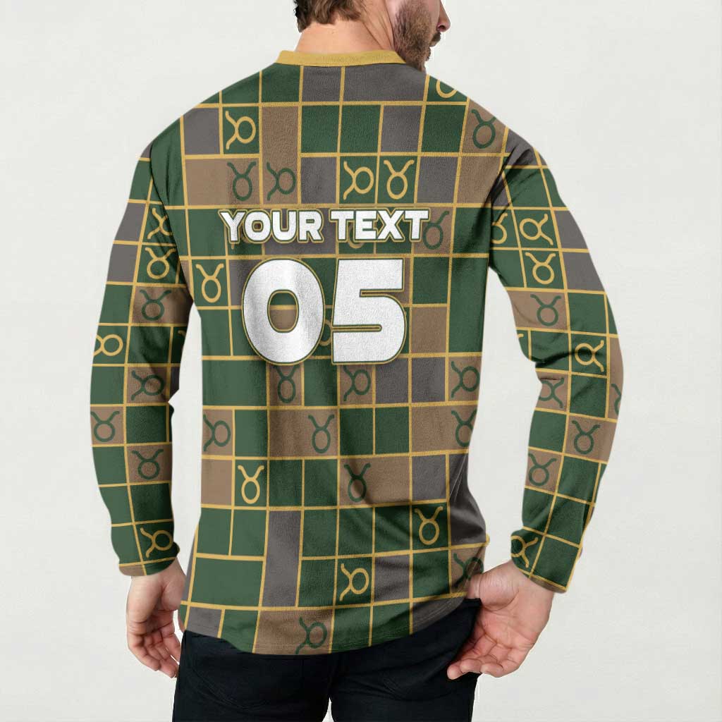 Custom Taurus Zodiac Button Sweatshirt Checkered Pattern