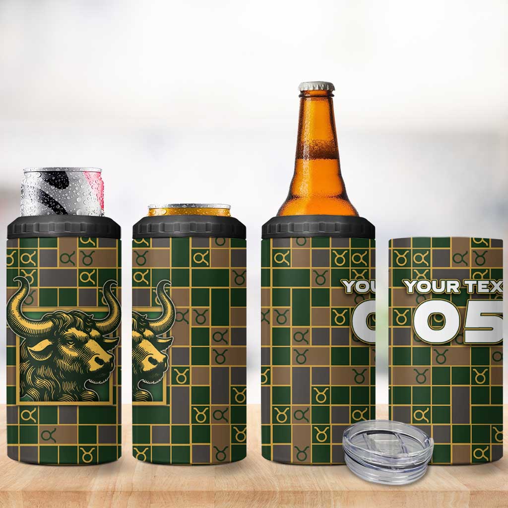 Custom Taurus Zodiac 4 in 1 Can Cooler Tumbler Checkered Pattern
