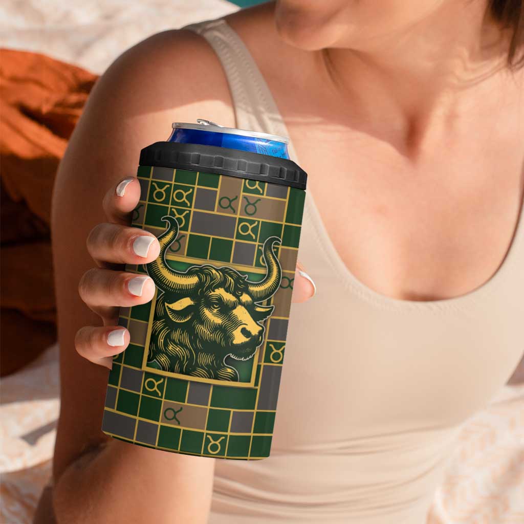 Custom Taurus Zodiac 4 in 1 Can Cooler Tumbler Checkered Pattern