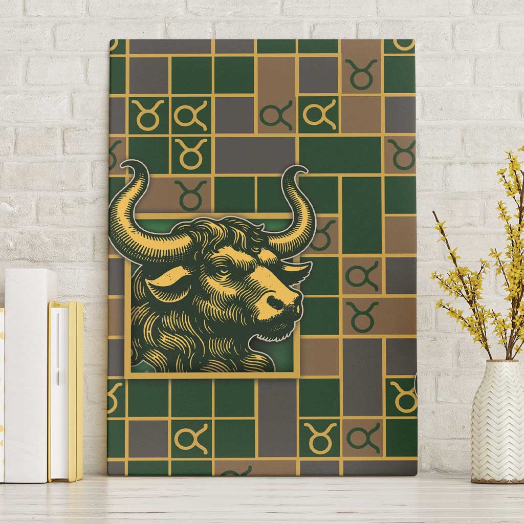 Taurus Zodiac Canvas Wall Art Checkered Pattern