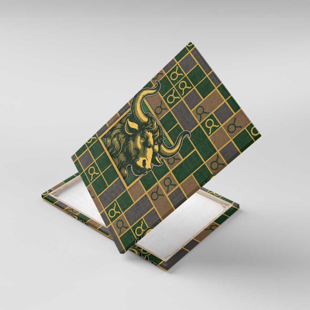 Taurus Zodiac Canvas Wall Art Checkered Pattern