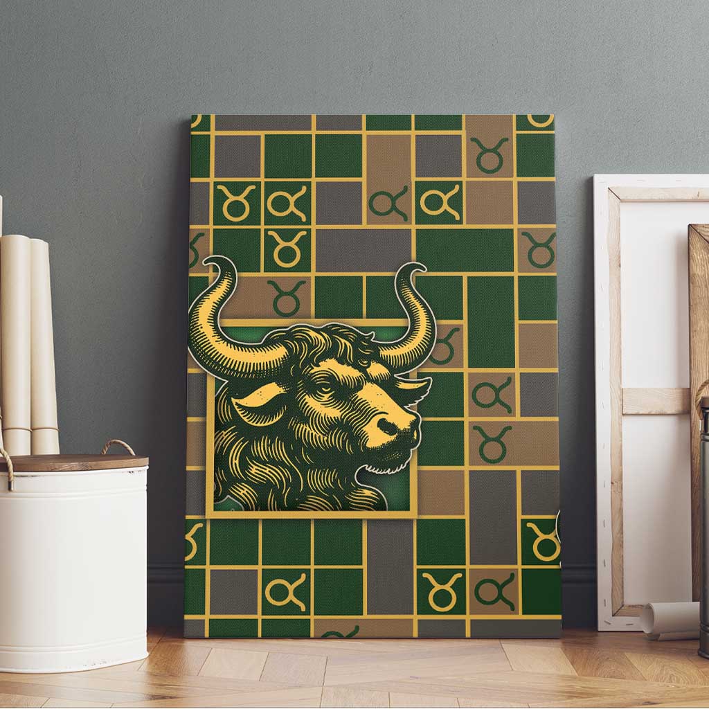 Taurus Zodiac Canvas Wall Art Checkered Pattern