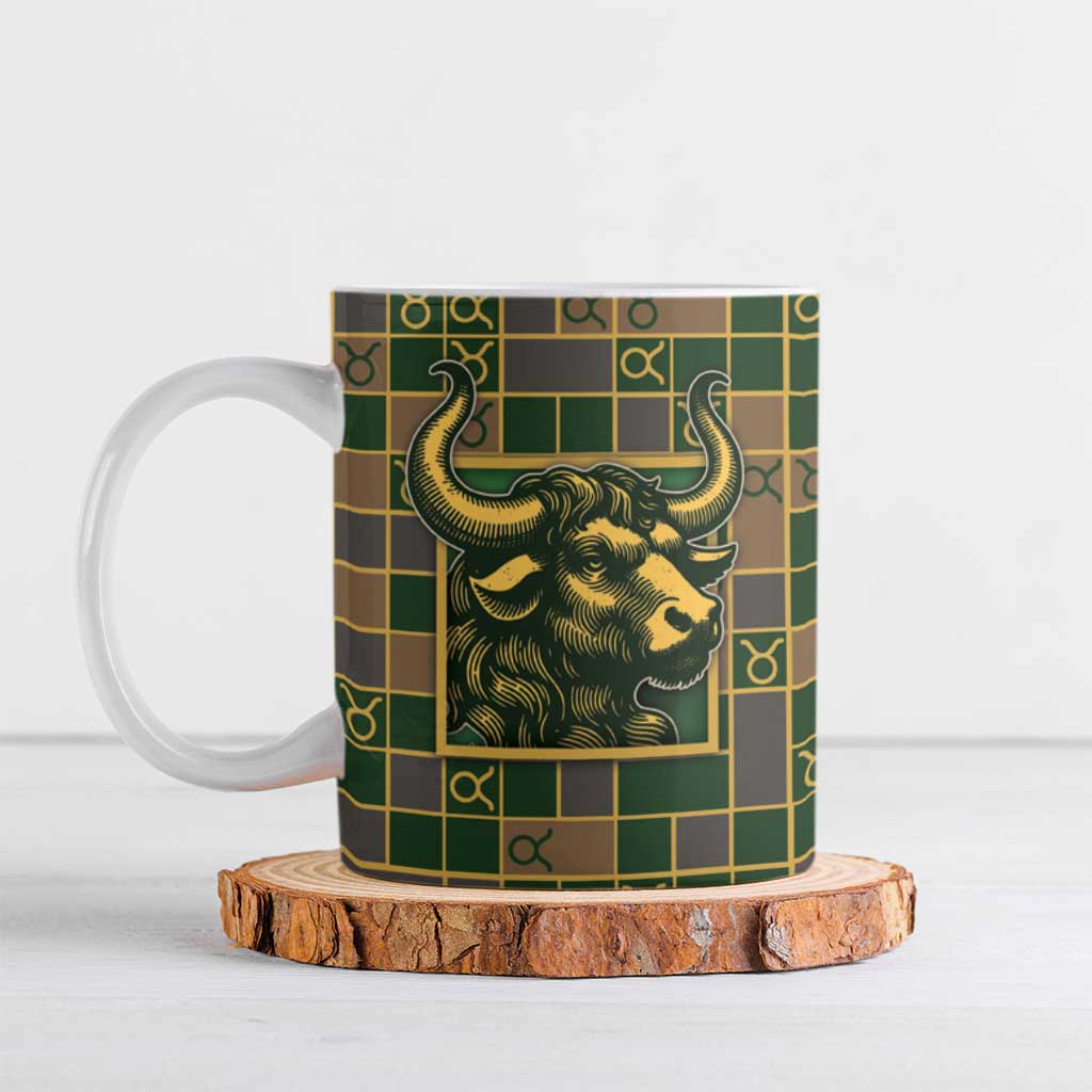 Custom Taurus Zodiac Ceramic Mug Checkered Pattern