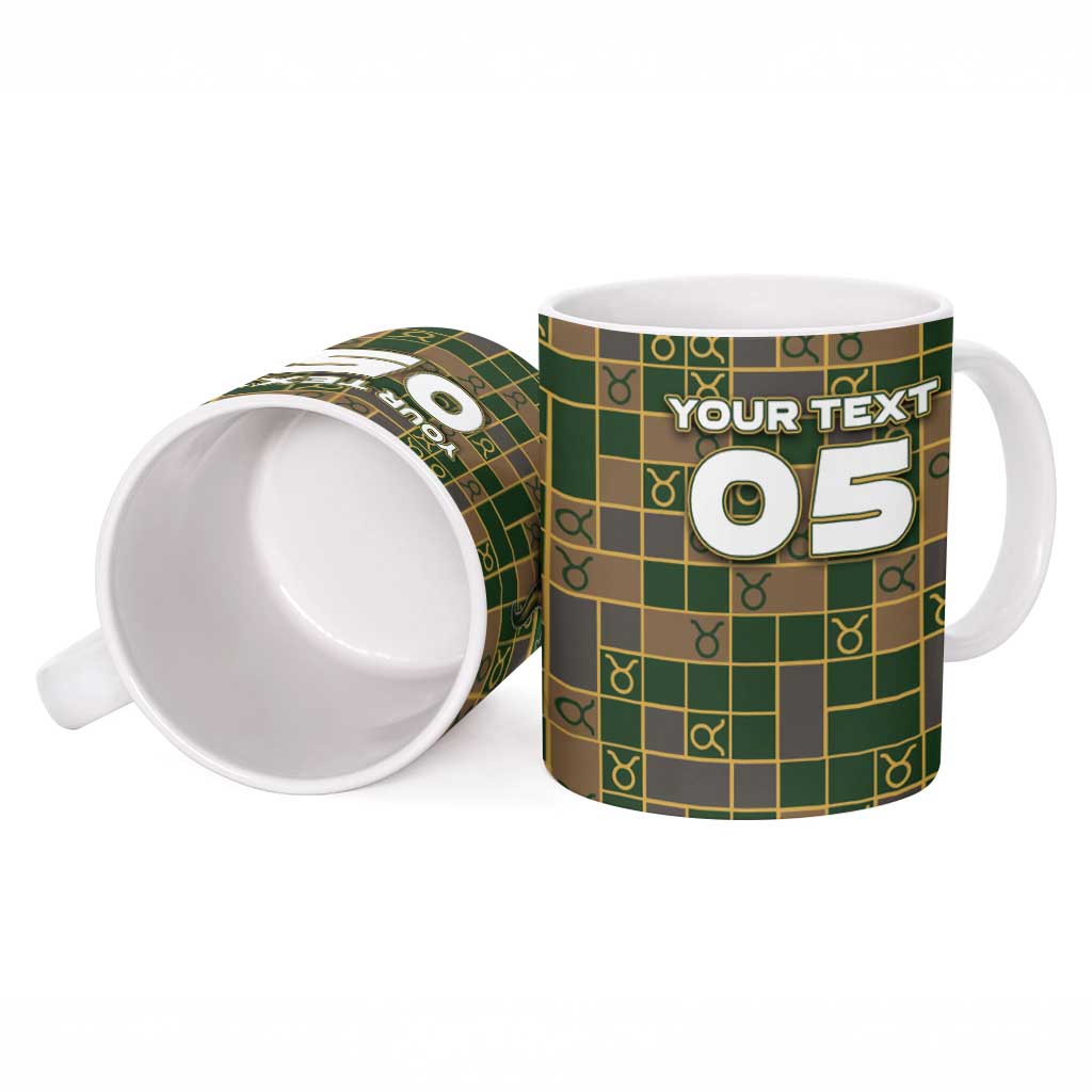 Custom Taurus Zodiac Ceramic Mug Checkered Pattern