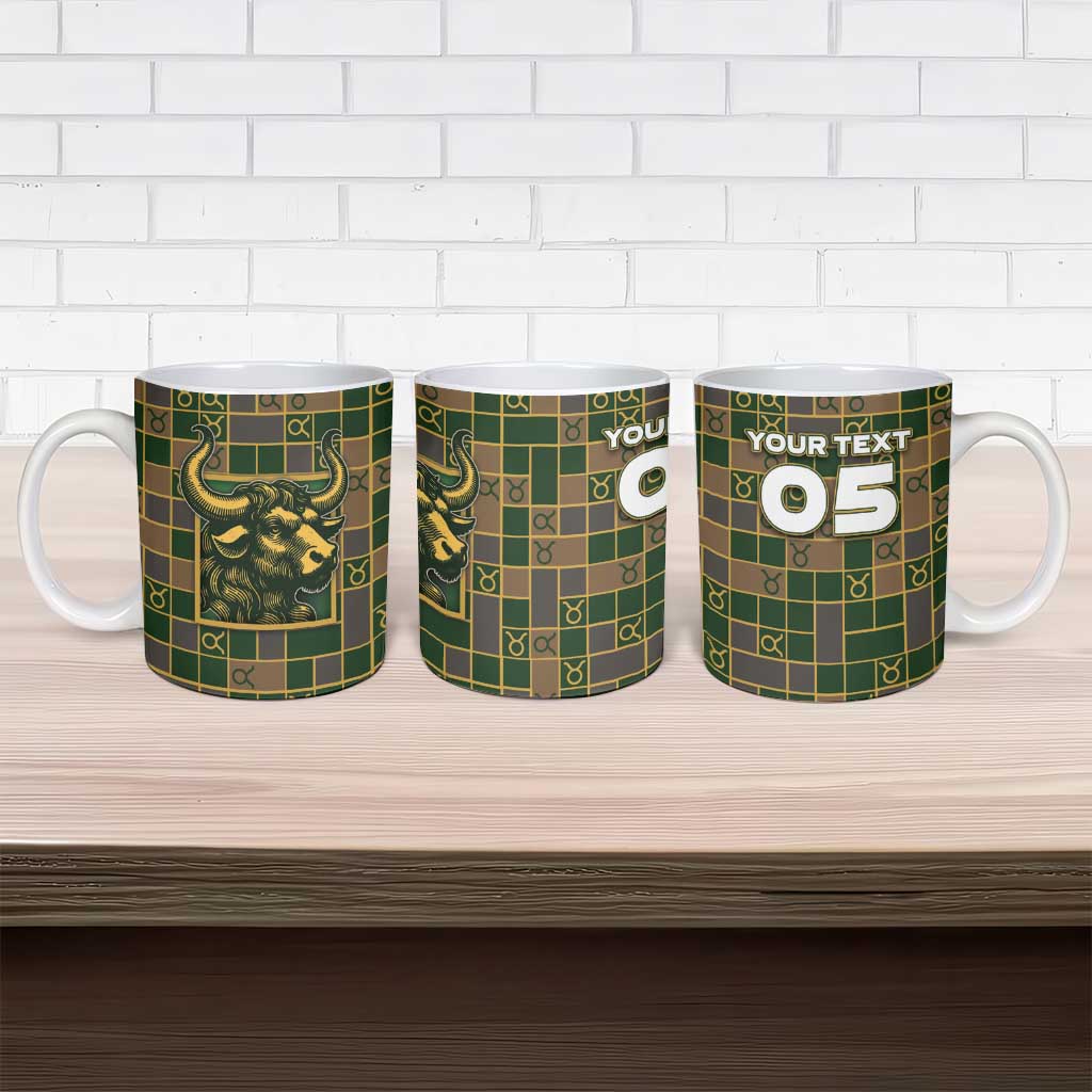 Custom Taurus Zodiac Ceramic Mug Checkered Pattern