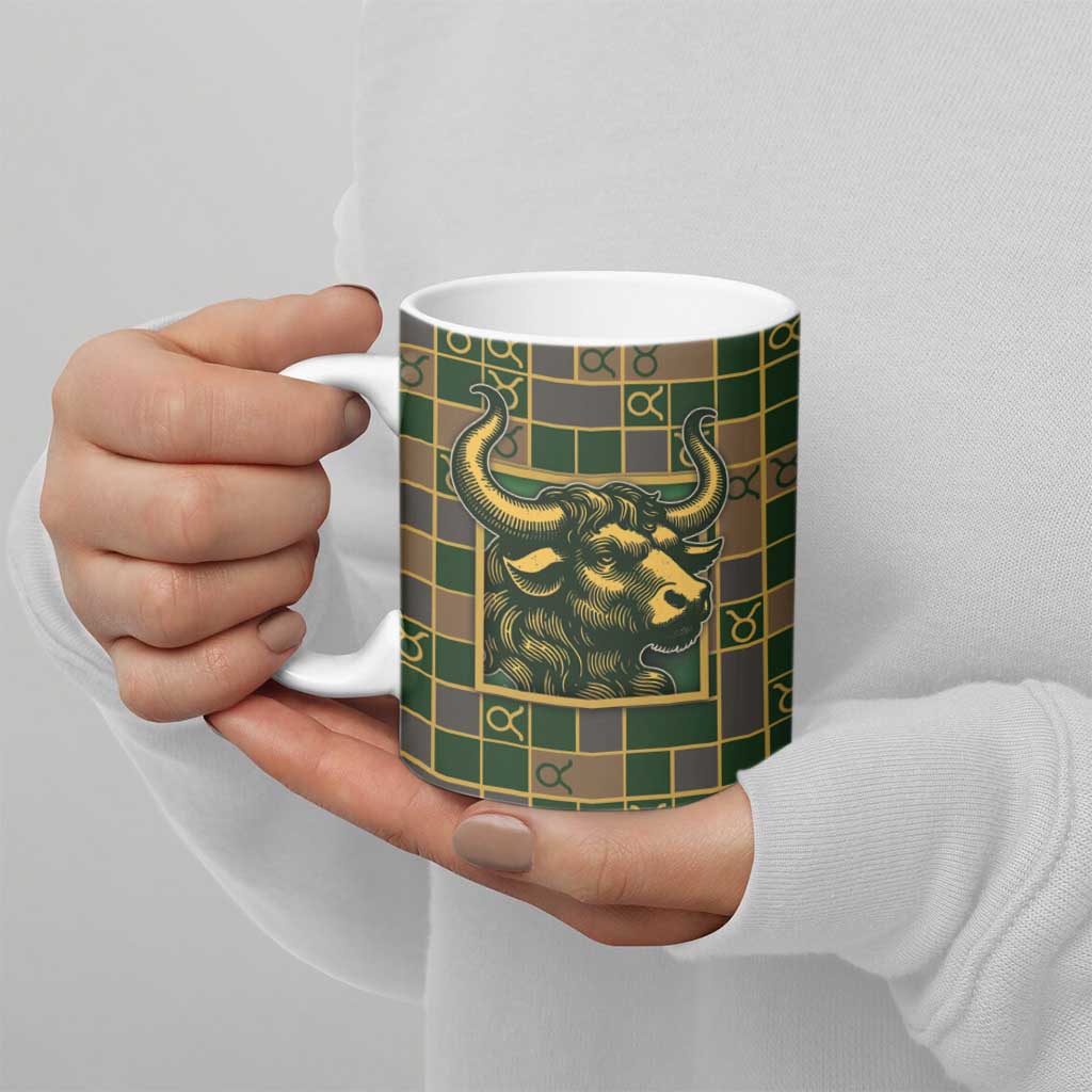 Custom Taurus Zodiac Ceramic Mug Checkered Pattern
