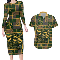 Custom Taurus Zodiac Couples Matching Long Sleeve Bodycon Dress and Hawaiian Shirt Checkered Pattern