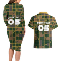 Custom Taurus Zodiac Couples Matching Long Sleeve Bodycon Dress and Hawaiian Shirt Checkered Pattern