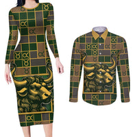 Custom Taurus Zodiac Couples Matching Long Sleeve Bodycon Dress and Long Sleeve Button Shirt Checkered Pattern