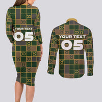 Custom Taurus Zodiac Couples Matching Long Sleeve Bodycon Dress and Long Sleeve Button Shirt Checkered Pattern