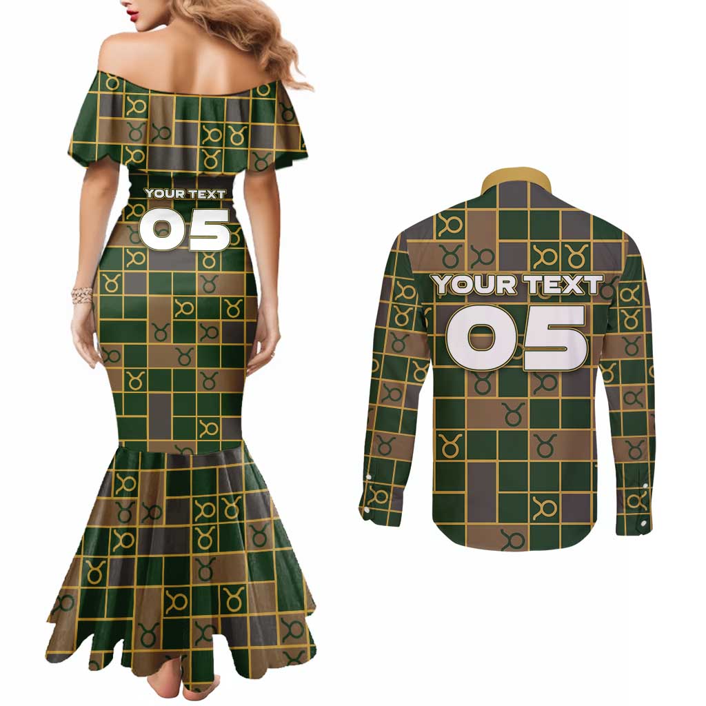 Custom Taurus Zodiac Couples Matching Mermaid Dress and Long Sleeve Button Shirt Checkered Pattern