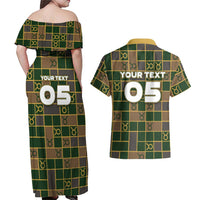 Custom Taurus Zodiac Couples Matching Off Shoulder Maxi Dress and Hawaiian Shirt Checkered Pattern