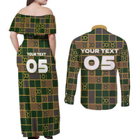 Custom Taurus Zodiac Couples Matching Off Shoulder Maxi Dress and Long Sleeve Button Shirt Checkered Pattern