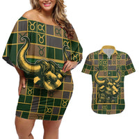 Custom Taurus Zodiac Couples Matching Off Shoulder Short Dress and Hawaiian Shirt Checkered Pattern