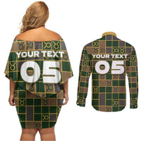 Custom Taurus Zodiac Couples Matching Off Shoulder Short Dress and Long Sleeve Button Shirt Checkered Pattern