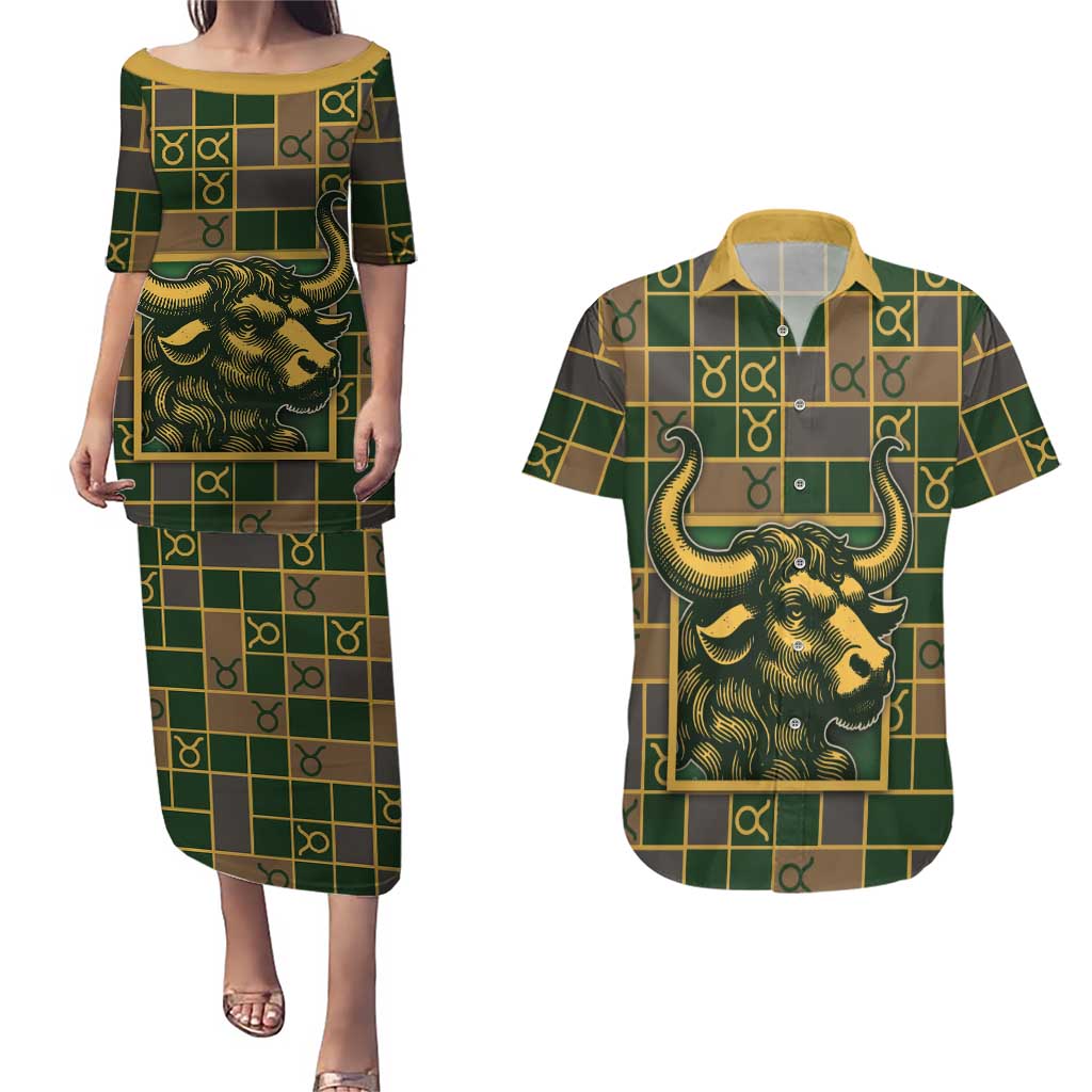Custom Taurus Zodiac Couples Matching Puletasi and Hawaiian Shirt Checkered Pattern