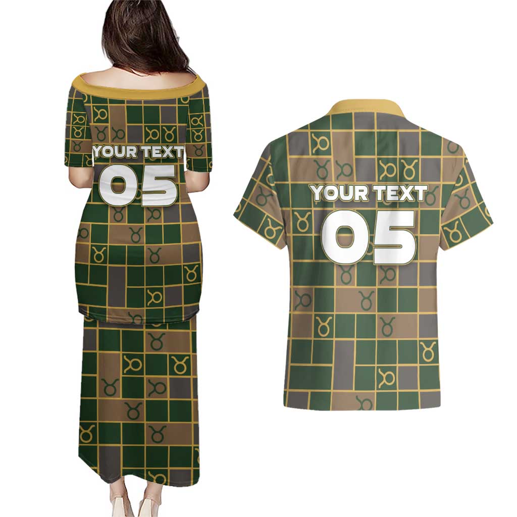 Custom Taurus Zodiac Couples Matching Puletasi and Hawaiian Shirt Checkered Pattern