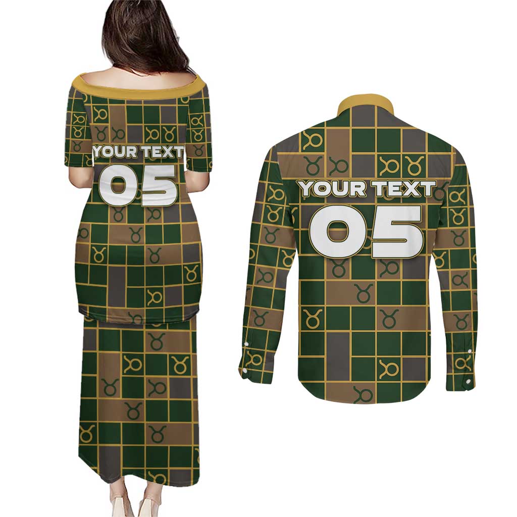 Custom Taurus Zodiac Couples Matching Puletasi and Long Sleeve Button Shirt Checkered Pattern