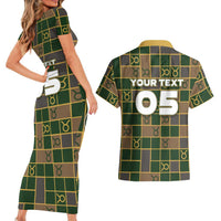 Custom Taurus Zodiac Couples Matching Short Sleeve Bodycon Dress and Hawaiian Shirt Checkered Pattern