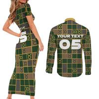 Custom Taurus Zodiac Couples Matching Short Sleeve Bodycon Dress and Long Sleeve Button Shirt Checkered Pattern