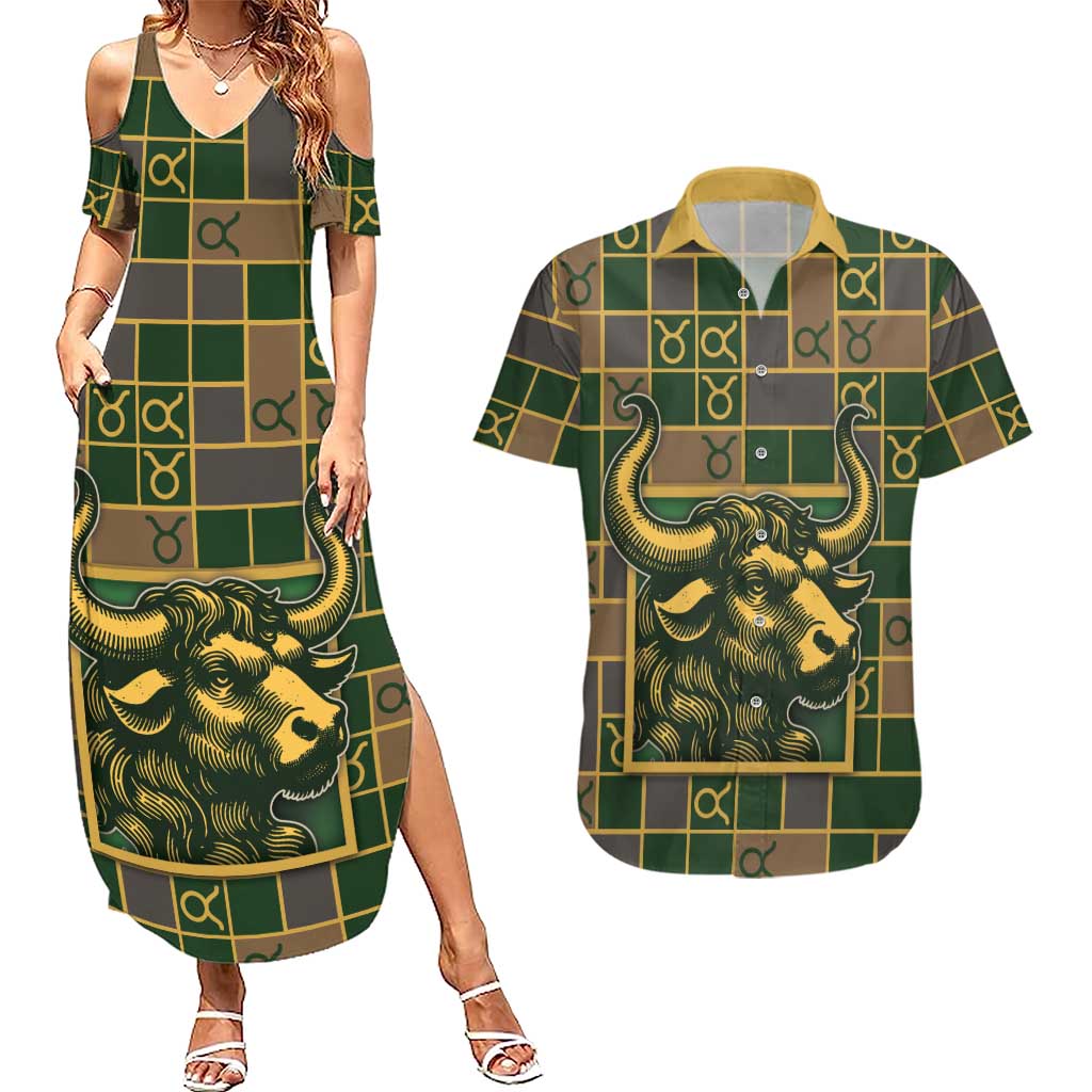 Custom Taurus Zodiac Couples Matching Summer Maxi Dress and Hawaiian Shirt Checkered Pattern