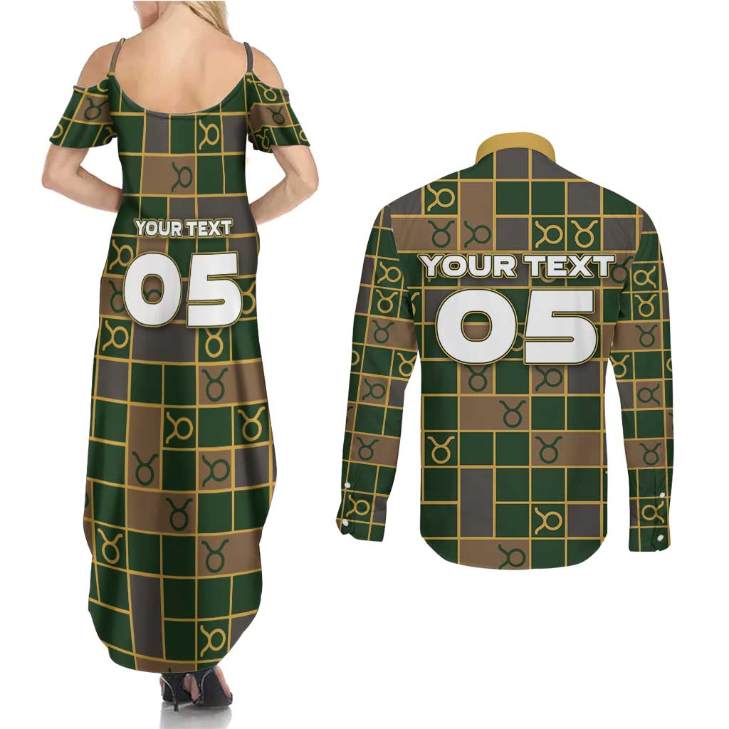 Custom Taurus Zodiac Couples Matching Summer Maxi Dress and Long Sleeve Button Shirt Checkered Pattern