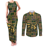 Custom Taurus Zodiac Couples Matching Tank Maxi Dress and Long Sleeve Button Shirt Checkered Pattern