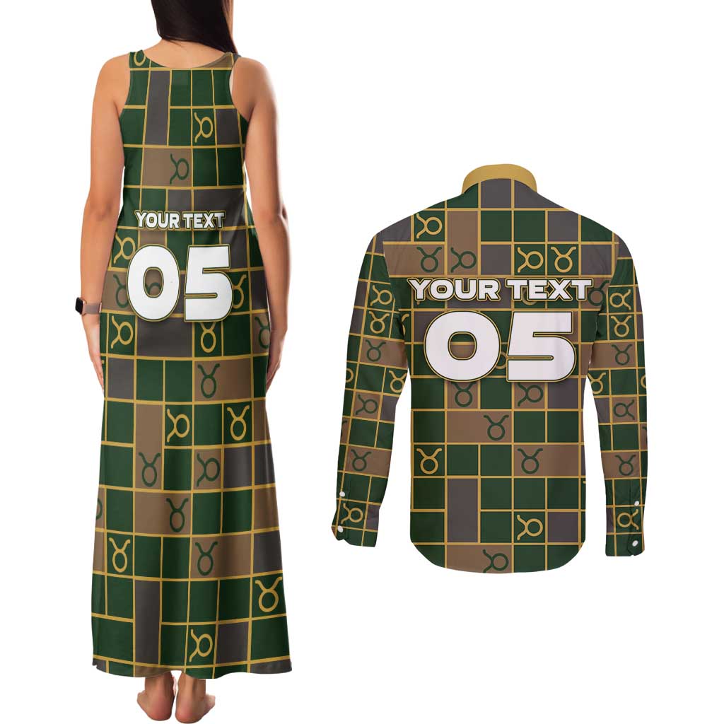 Custom Taurus Zodiac Couples Matching Tank Maxi Dress and Long Sleeve Button Shirt Checkered Pattern
