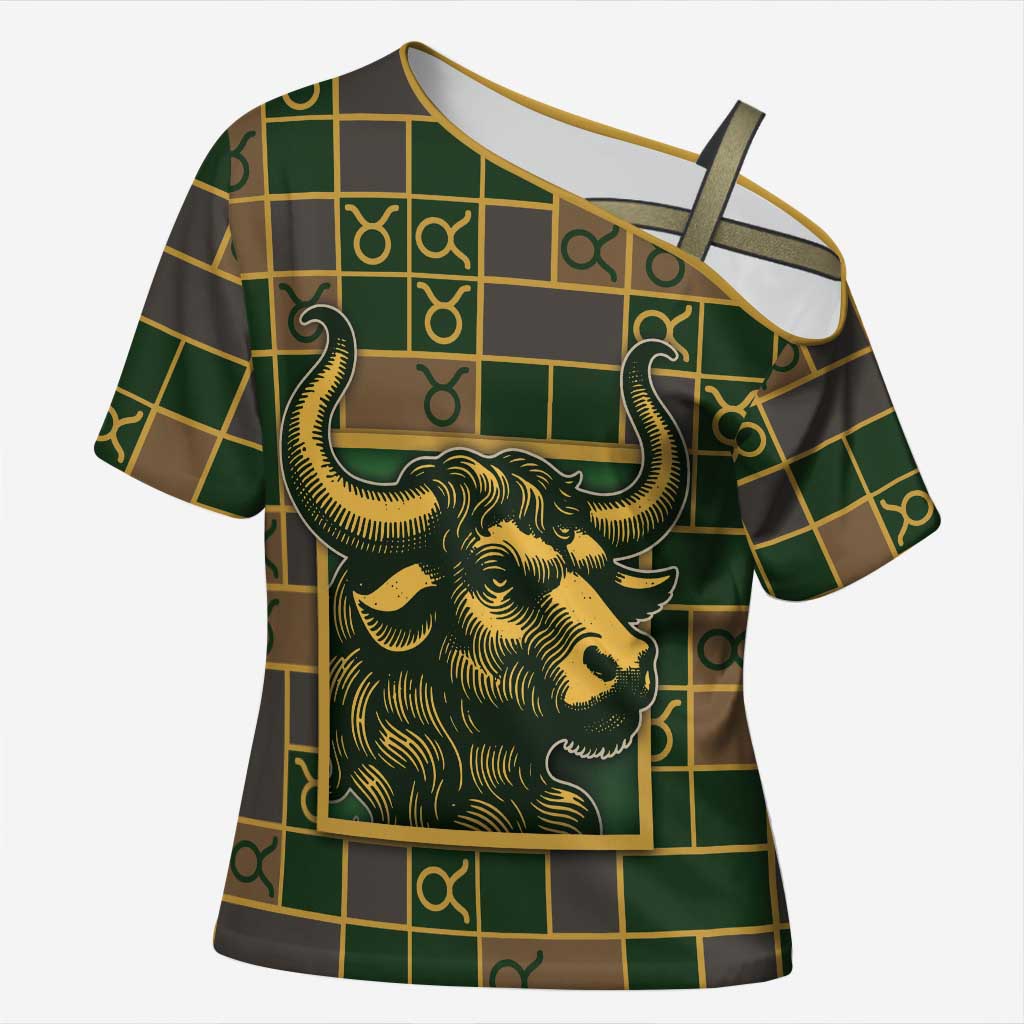 Custom Taurus Zodiac Cross Shoulder Shirt Checkered Pattern