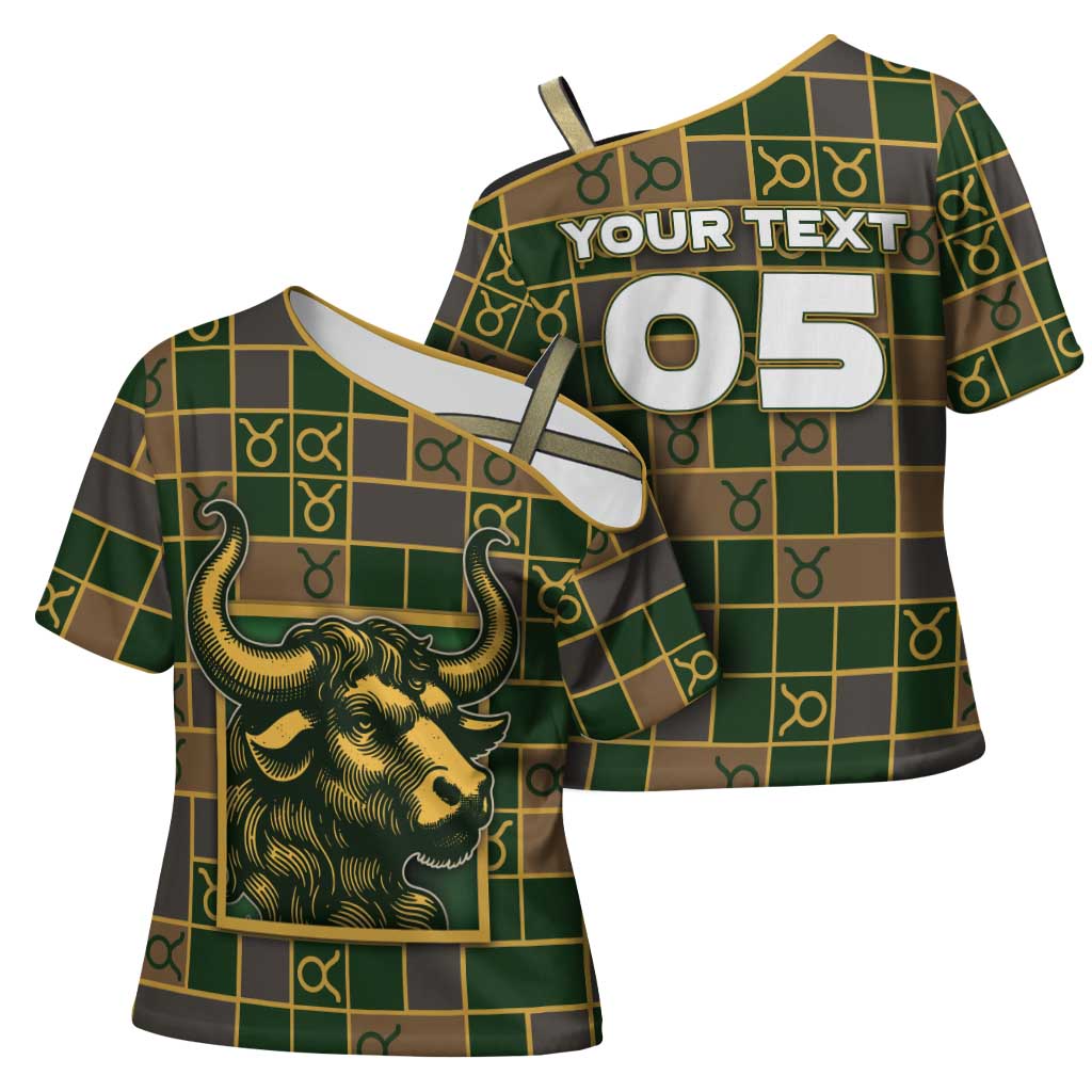 Custom Taurus Zodiac Cross Shoulder Shirt Checkered Pattern
