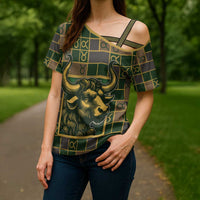 Custom Taurus Zodiac Cross Shoulder Shirt Checkered Pattern